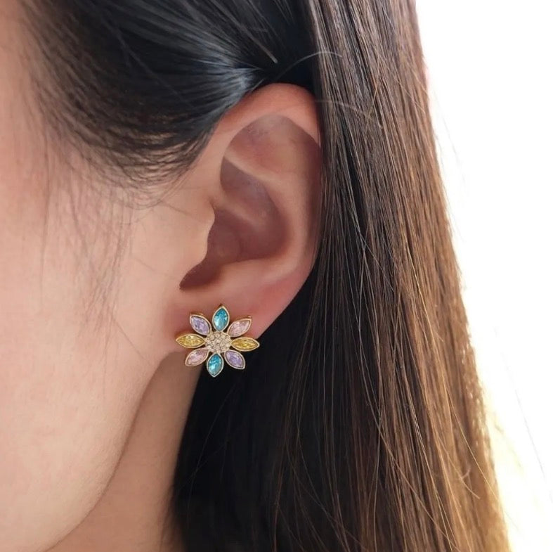 Boucles d’oreilles fleurs strass
