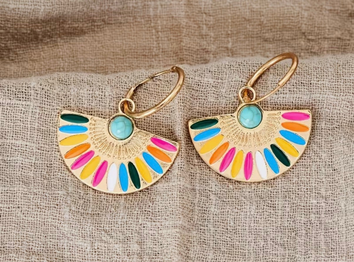 Boucles d’oreilles éventail multicolore
