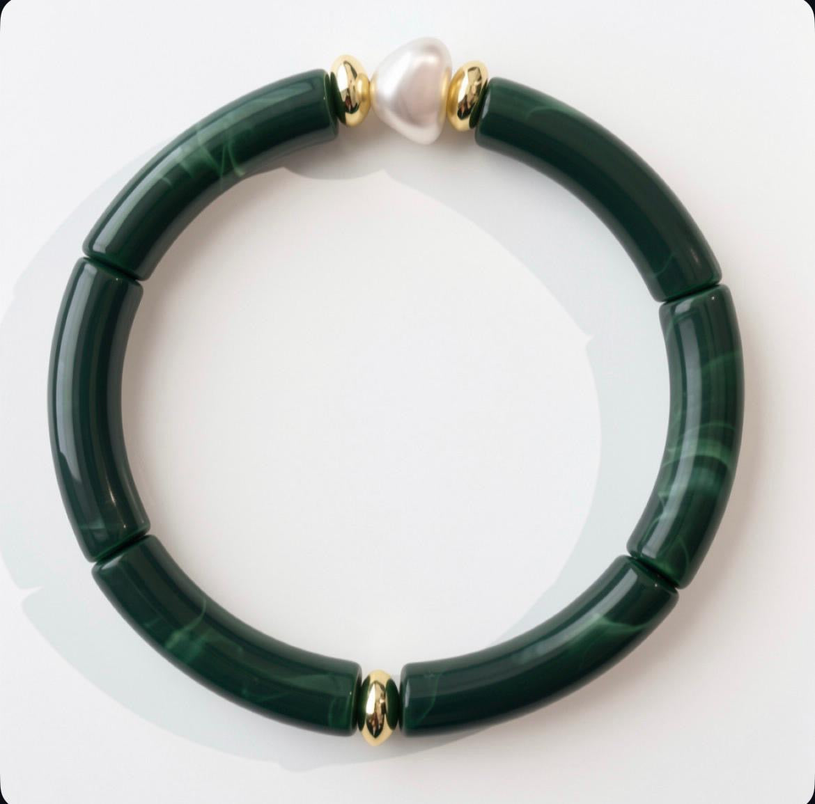 Bracelet perles - vert marbré