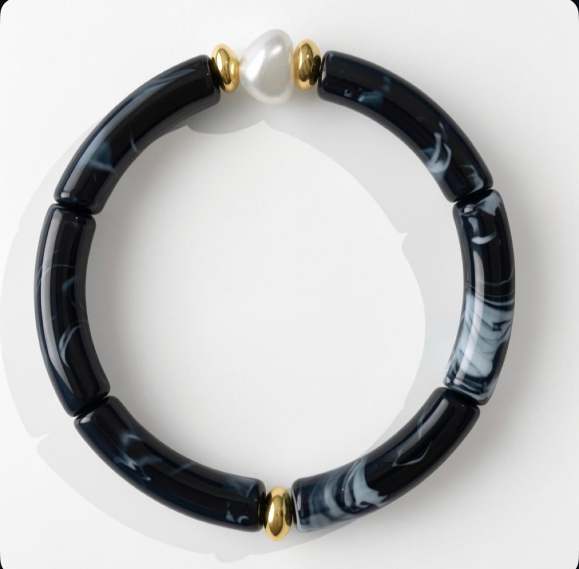 Bracelet perles - noir marbré