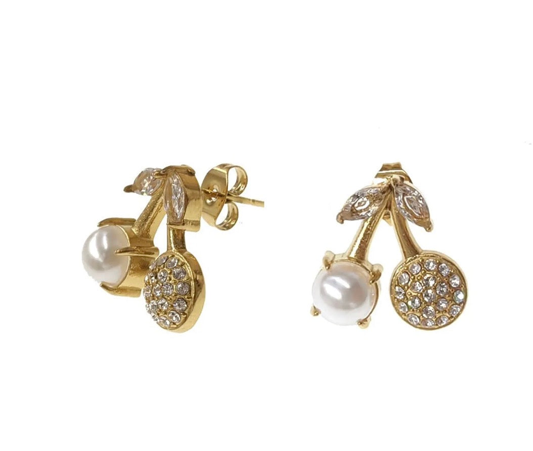 Boucles d’oreilles cerises strass et perle