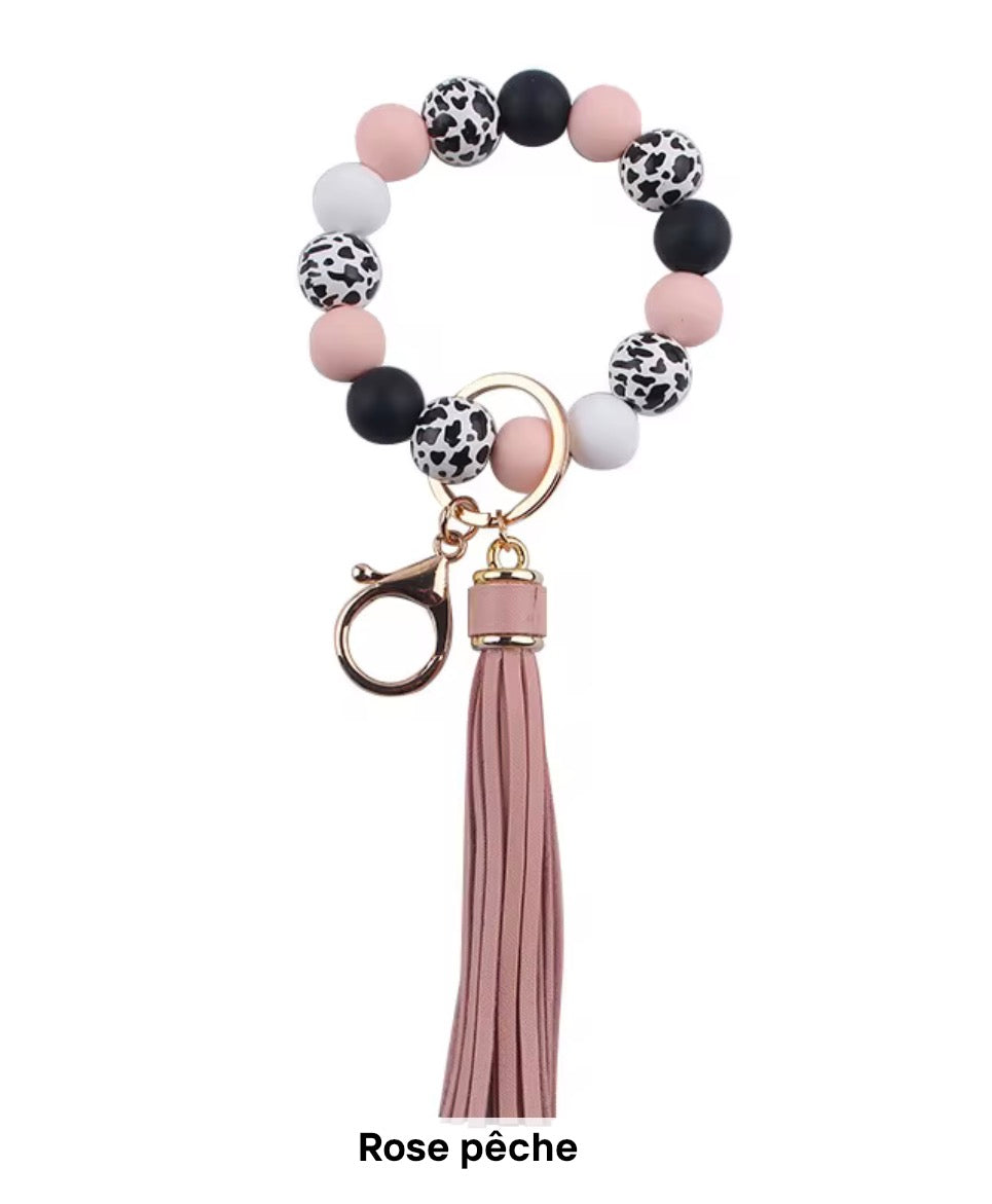 Porte clé bracelet- Rose pêche