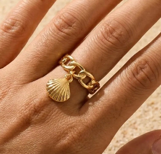 Bague ajustable maille breloque coquillage