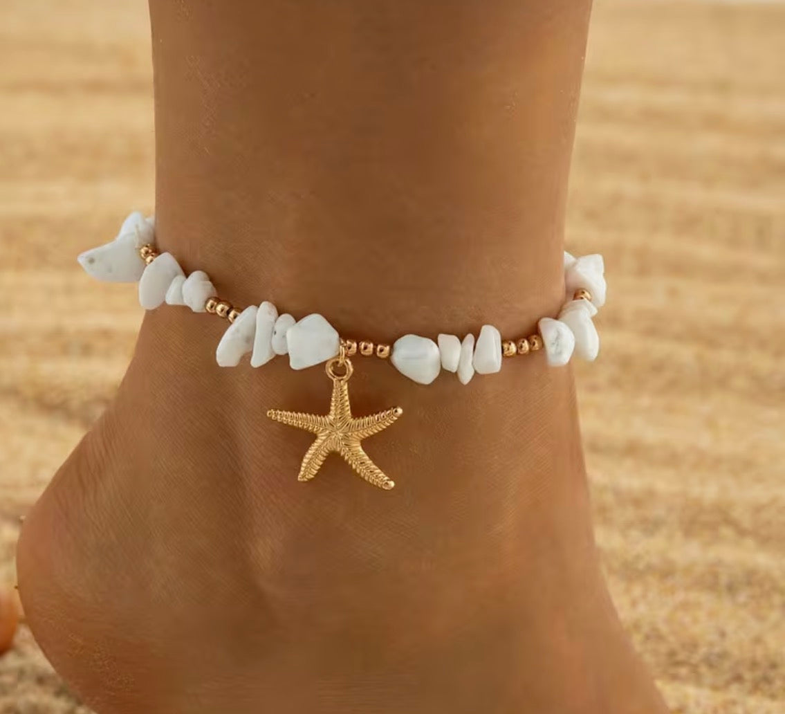 Bracelet cheville étoile de mer - élastique