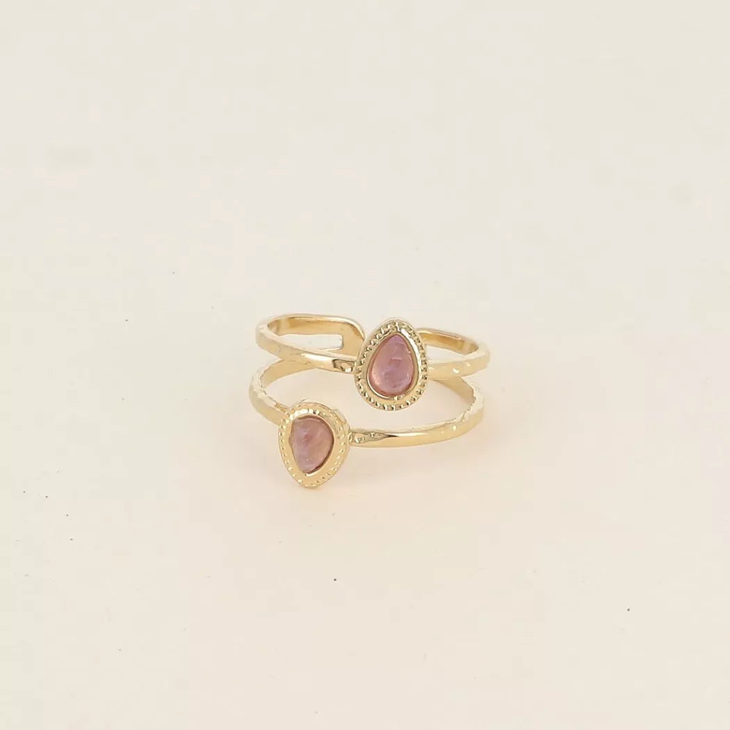 Bague - Améthyste - 2 rangs, 2 pierres naturelles gouttes
