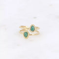 Bague - Turquoise Africaine reconstituée - 2 rangs, 2 pierres naturelles gouttes