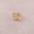 Bague - Quartz fraise- 3 anneaux striés et pierre naturelle ovale