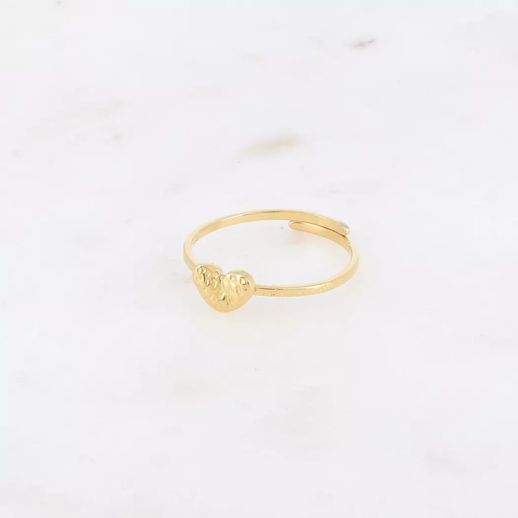 Bague fine - cœur plat texturé - anneau martelé