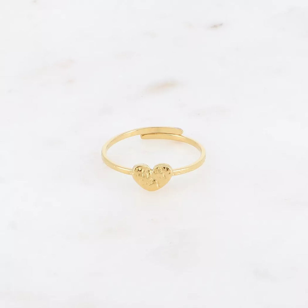 Bague fine - cœur plat texturé - anneau martelé