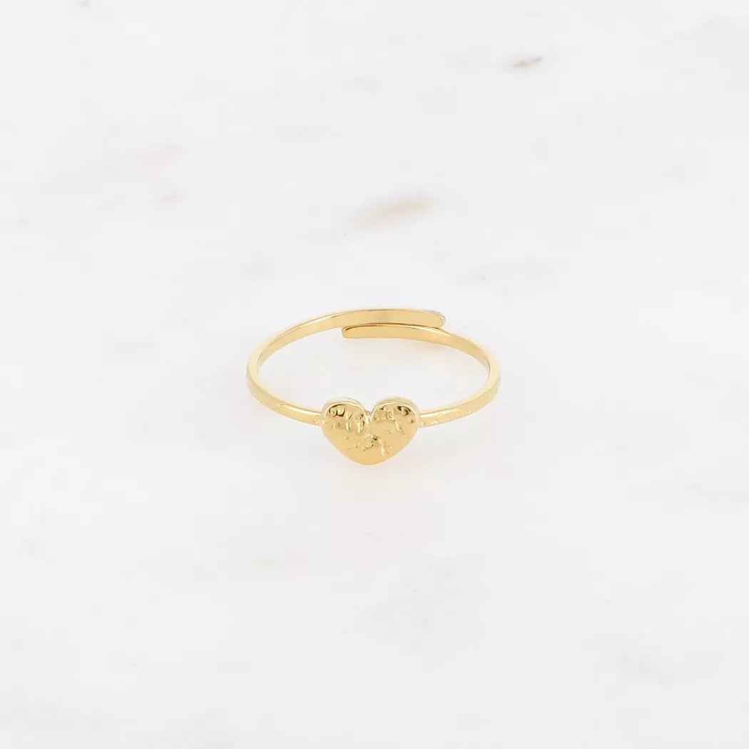 Bague fine - cœur plat texturé - anneau martelé
