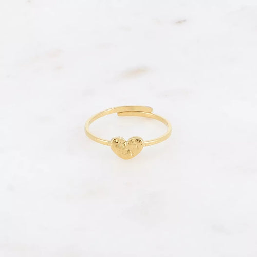 Bague fine - cœur plat texturé - anneau martelé