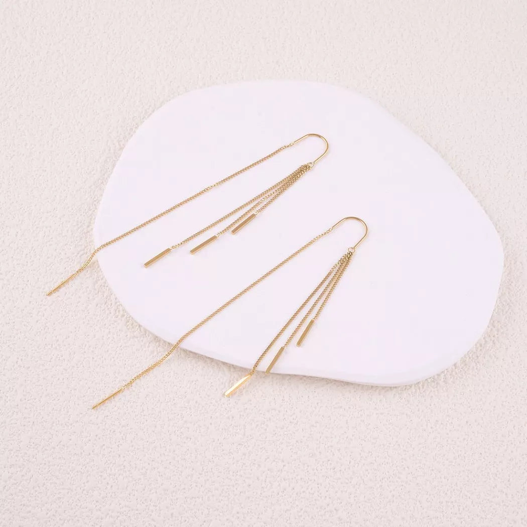 Boucles pendantes dorées - chaînes pendantes avec barres