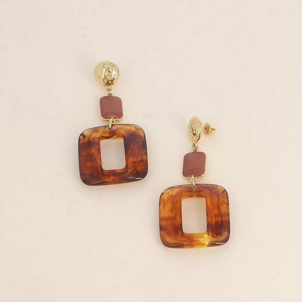 Boucles pendantes - rectangle acétate - Léopard