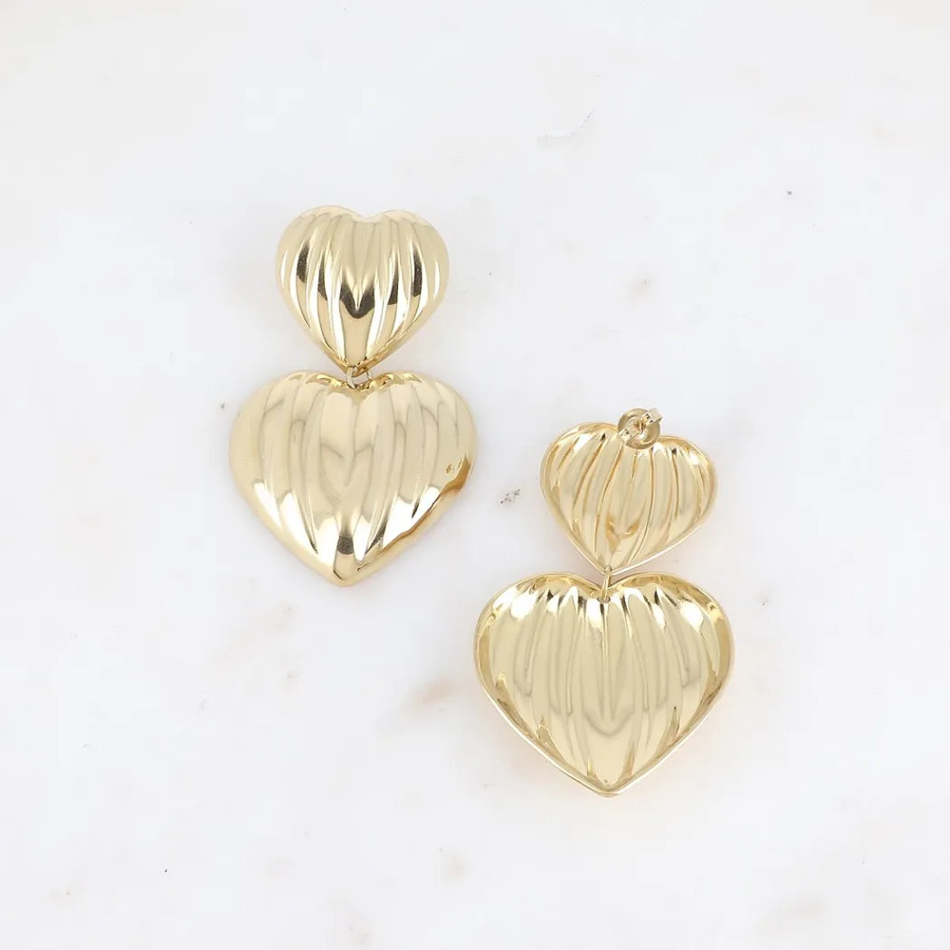 Boucles pendantes Nahia - double coeur strié