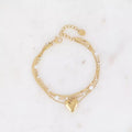 Bracelet 3 rangs -pierres naturelles blanches, pendentif coeur doré