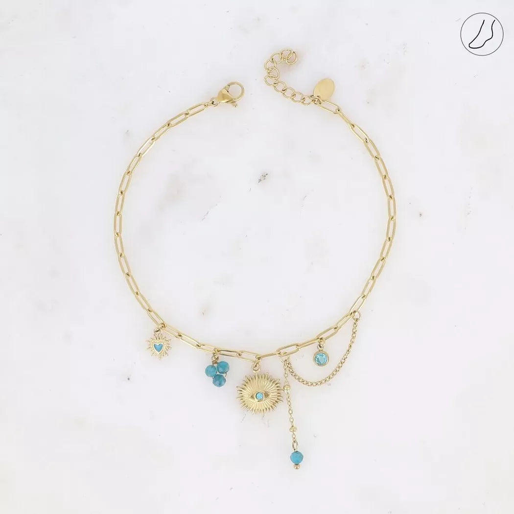 Bracelet cheville - bleu vert