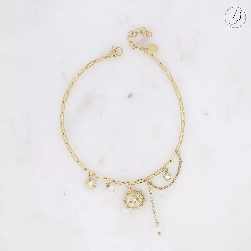 Bracelet cheville - blanc et doré