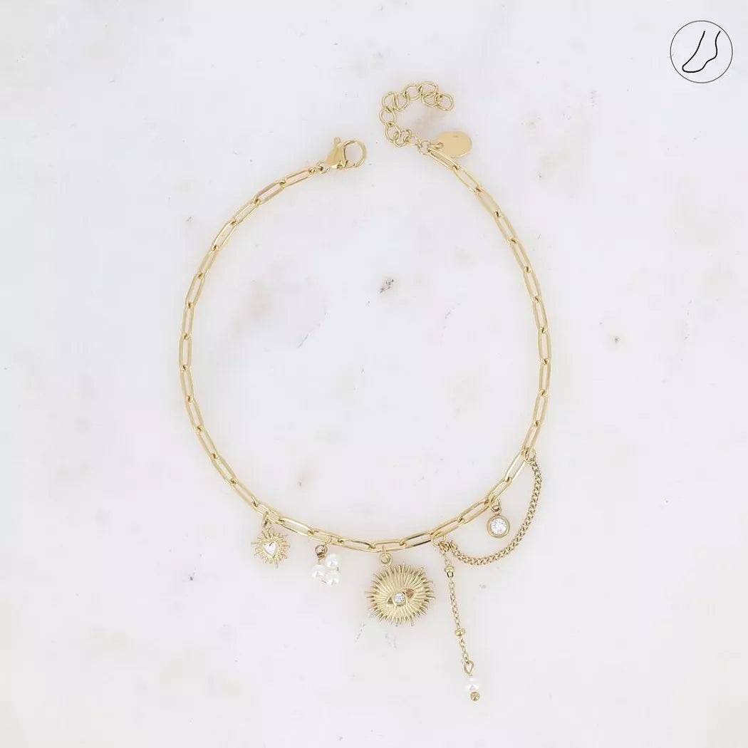 Bracelet cheville - blanc et doré