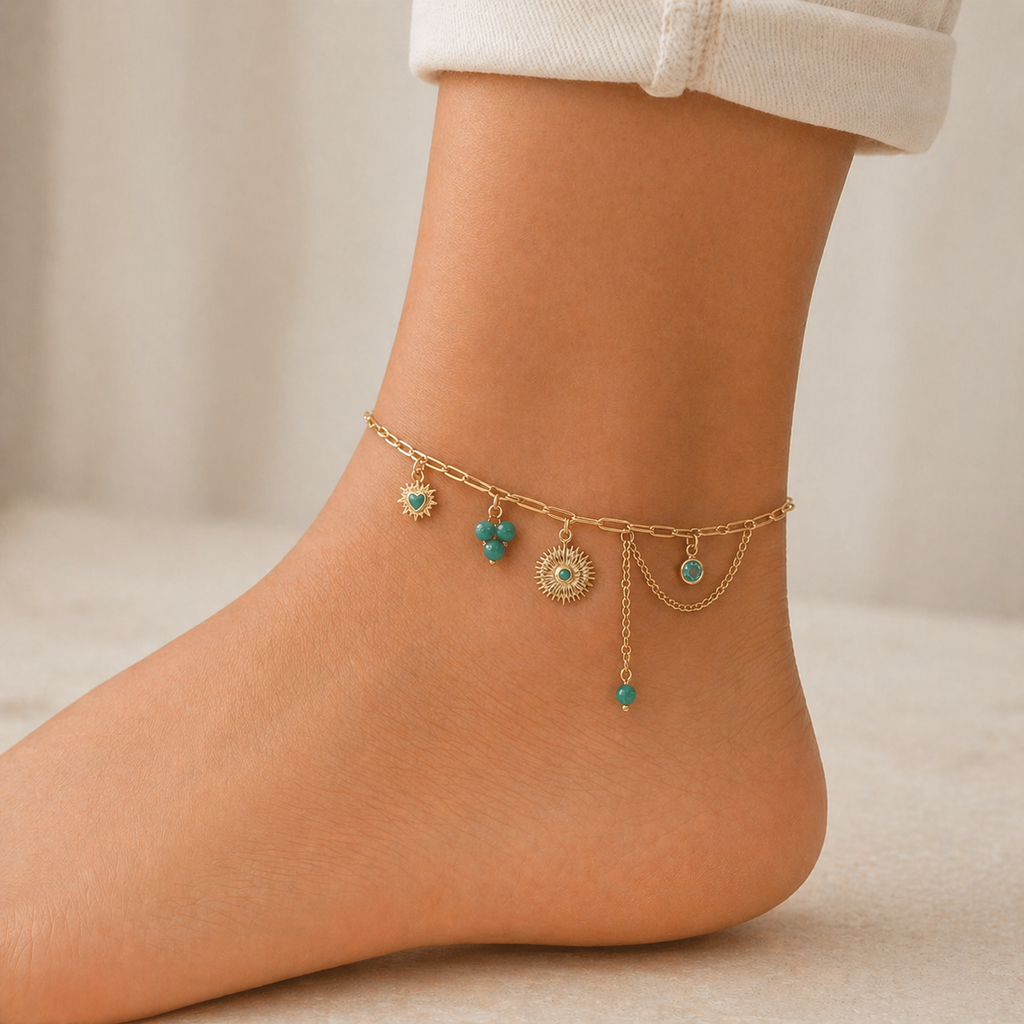 Bracelet cheville - bleu vert