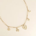 Collier - breloques (fleur, trèfle, coeur, étoile et lune)