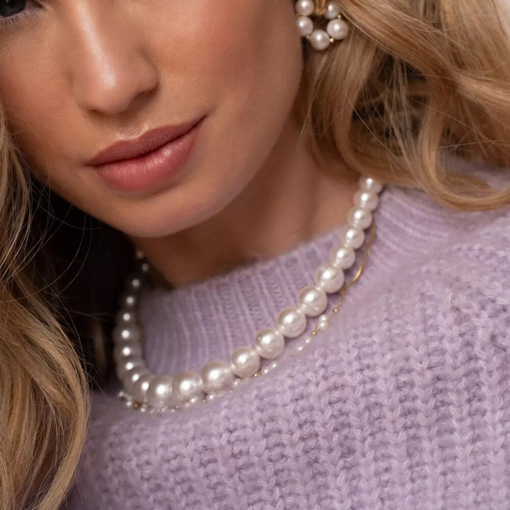 Collier grosses perles blanches