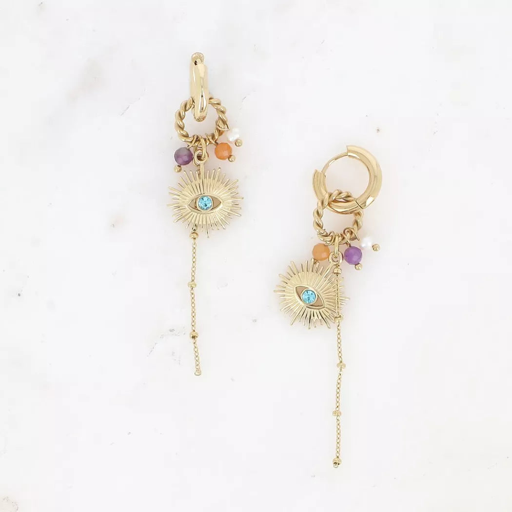 Petites créoles et pendentifs œil et perles