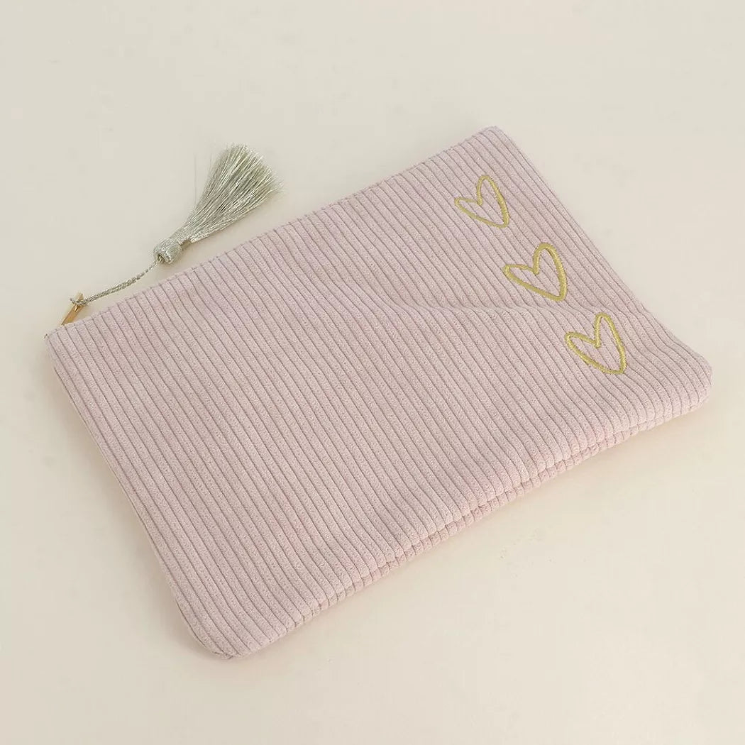 Trousse velours cœurs - beige rosé