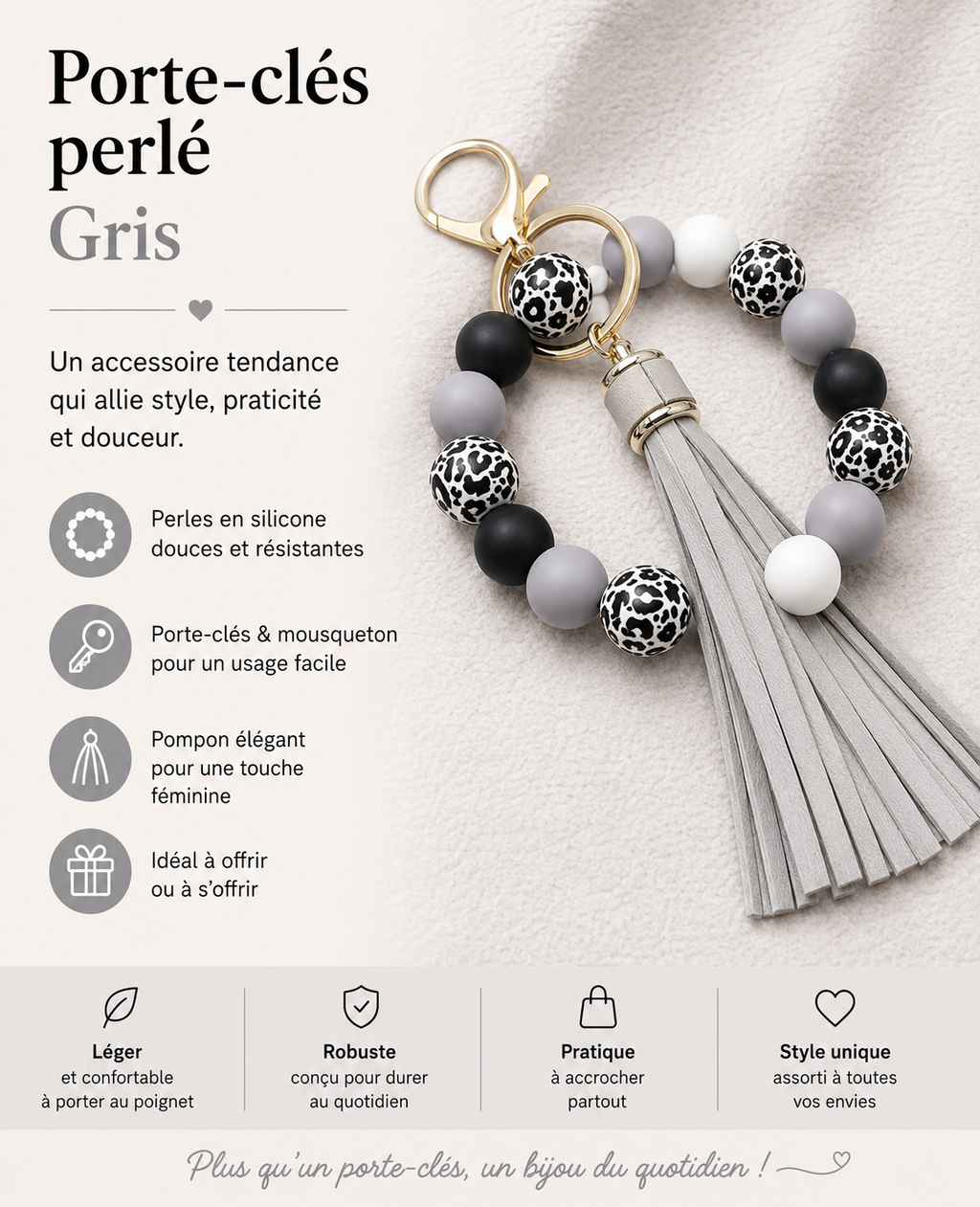 Porte clé bracelet - gris