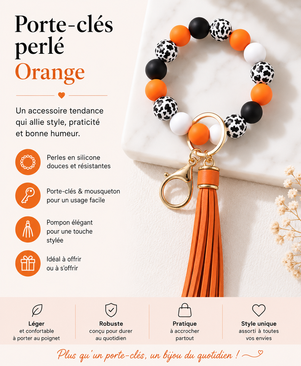 Porte clé bracelet- Orange
