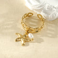 Bague étoile de mer et perle - dorée