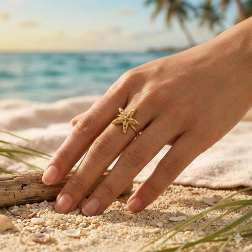 Bague dorée étoile de mer texturée
