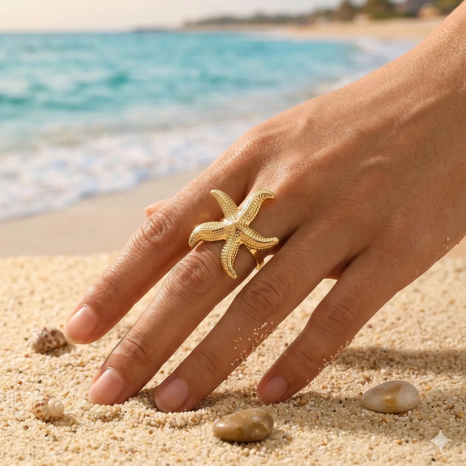 Bague dorée étoile de mer taille grande