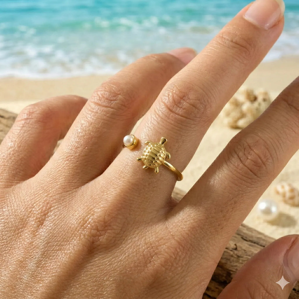 Bague tortue de mer et perle