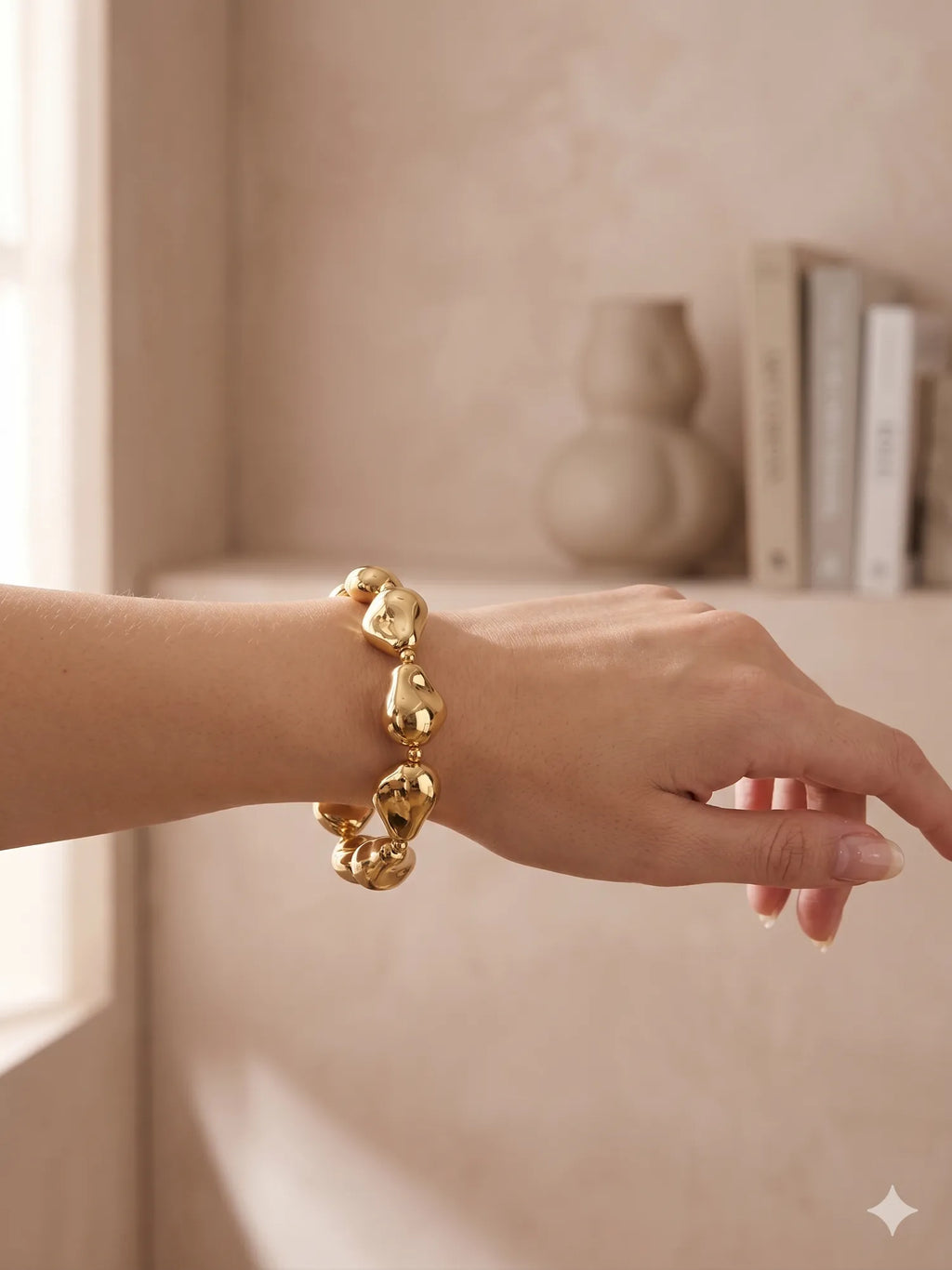 Bracelet galet doré - élastique