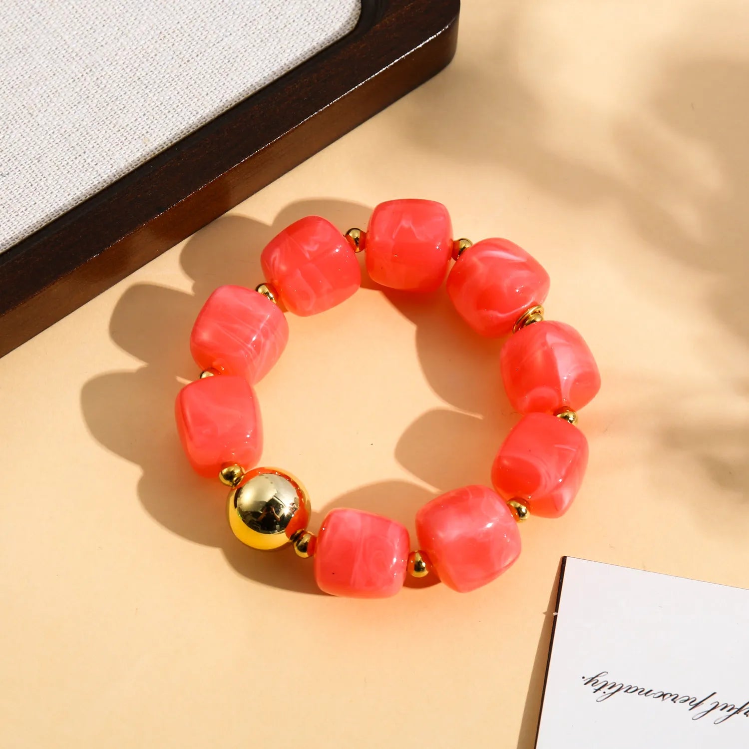 Bracelet perles carrées - rouge - élastique